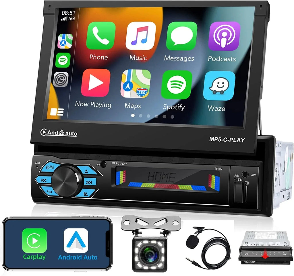 with Link,with Receivers Mirror Car Carplay Bluetooth,7 Car Stereo Phone Camera/ Port -in Auto Audio Support Out Radio,Car Flip Android Radio/Backup Inch Touchscreen