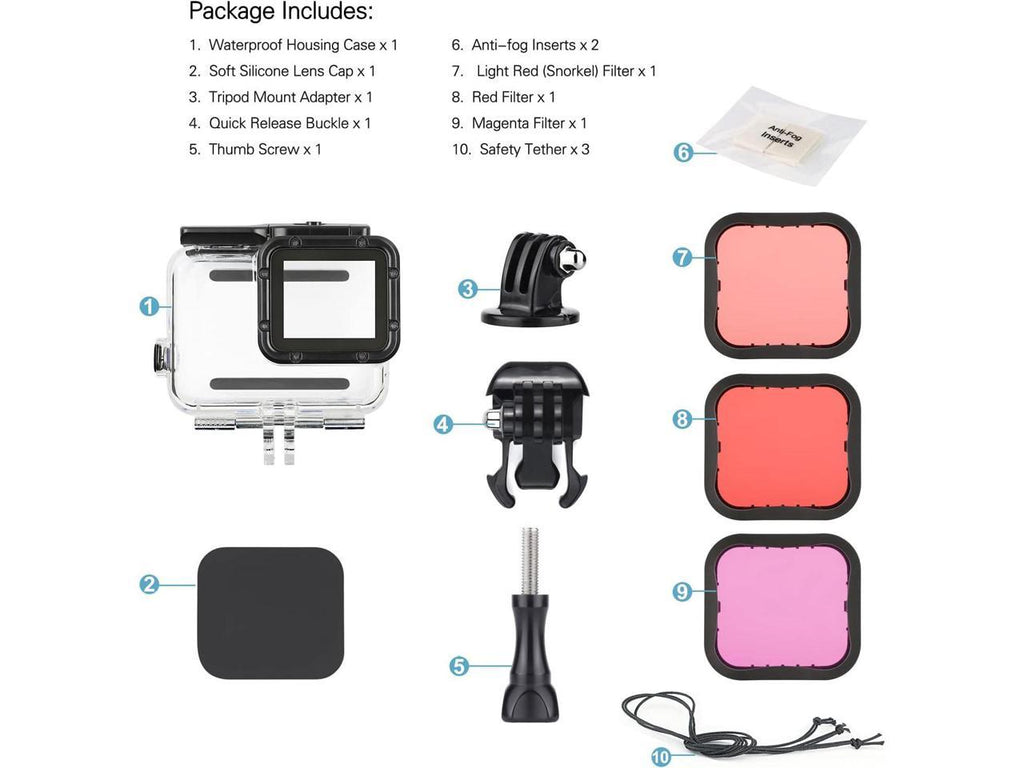 Release Thumb for Quick 6 Cap Underwater Hero Include Black Dive Dive GoPro 7 Moistureproof 3-Pack with Adapter, Lens Filters (2018) 45m Hero Buckle, - Screw, Housing 5 Case Backdoor, Tripod
