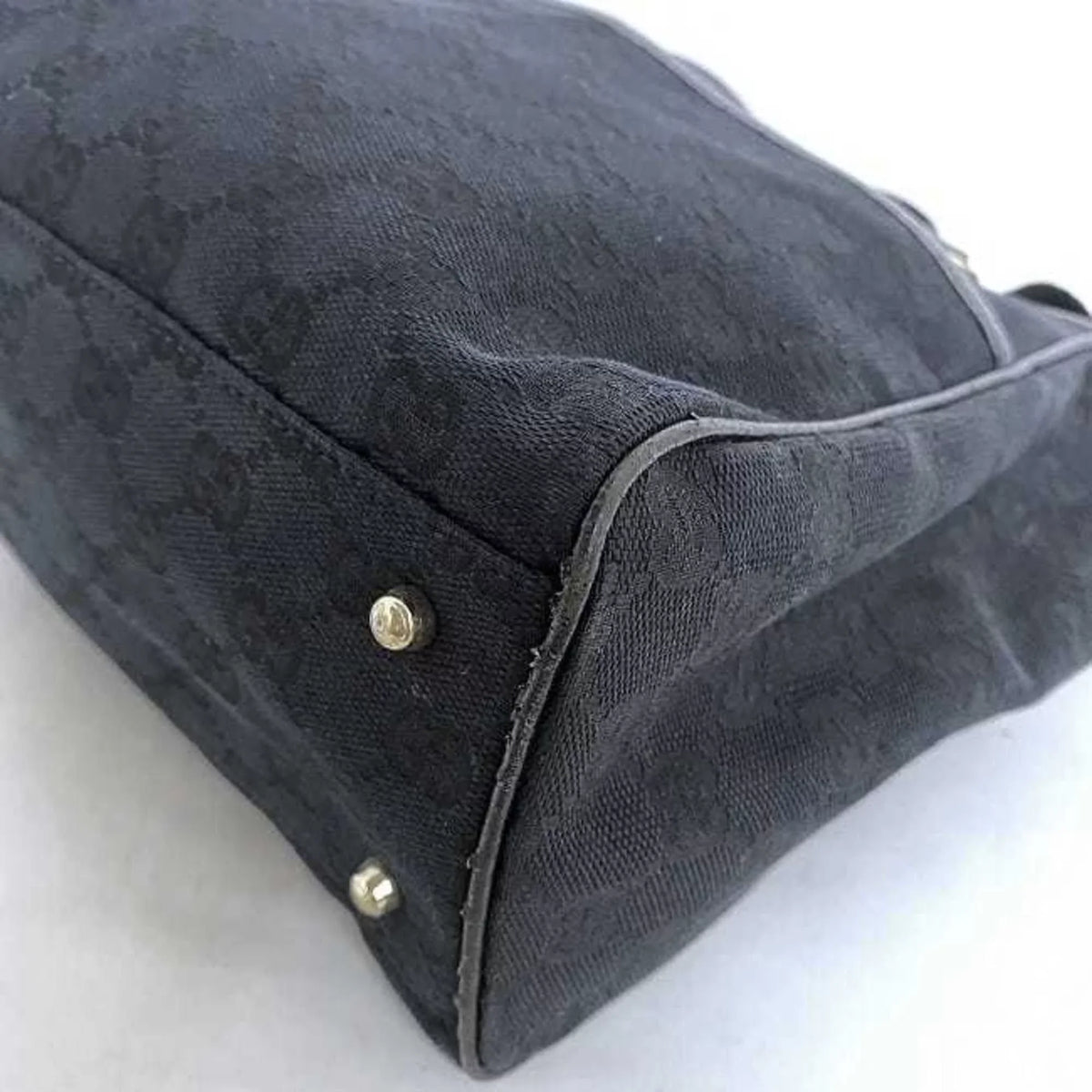 Ladies (Good) Pre-Owned Horsebit Tote Black Bag Handbag Gucci Silver Leather 145810 Canvas