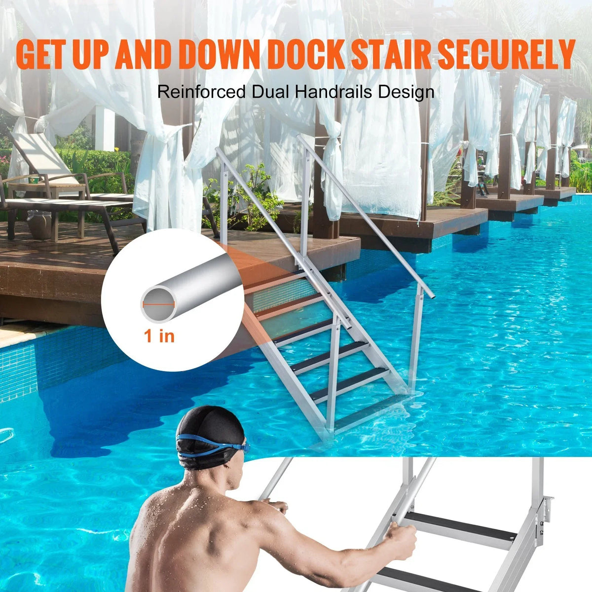 Dock Alloy Height 43 51 Vevor 6-Steps 500 Pontoon Load Ladder with Vessel Adjustable lbs in. Aluminum to