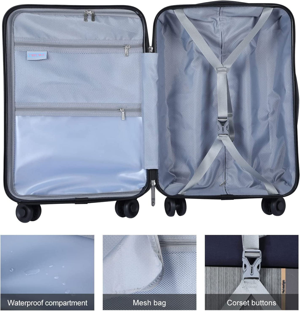 Inch Front Hardshell with Blue 2 20 with Expandle, & & Pocket + Only Wheels, 20 65L, + Lightweight Suitcase Inch 20/24 Laptop Piece Spinner 24 Ice Set, Lock Luggage 37~41L