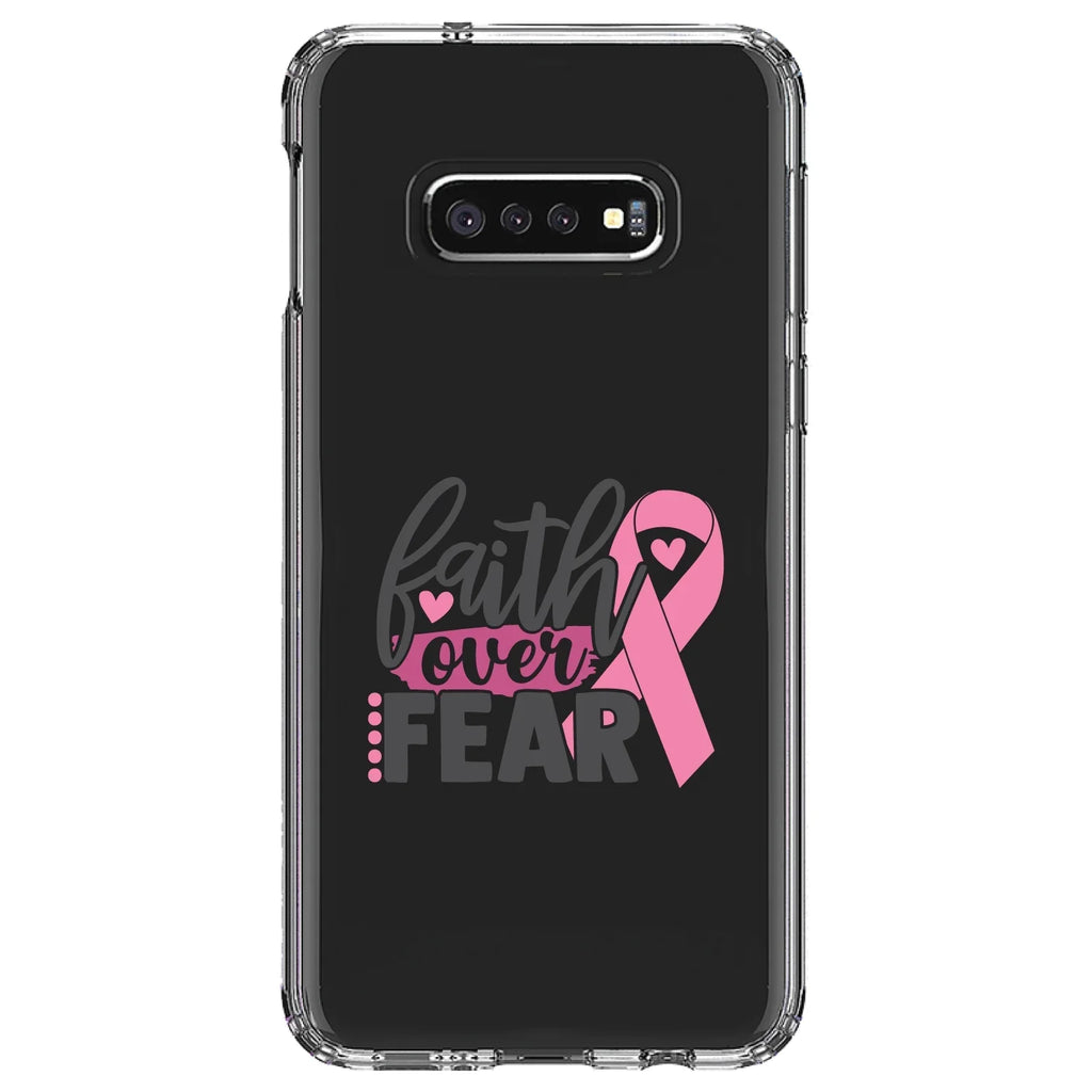 '- Protector S10e Clear Samsung Screen) DistinctInk Over (5.8" Back Ribbon Faith Tempered Hybrid Galaxy Shockproof Screen Glass Pink Acrylic Bumper - for Cancer Fear - Case