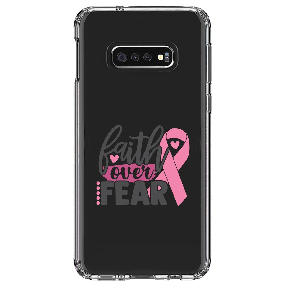 '- Protector S10e Clear Samsung Screen) DistinctInk Over (5.8" Back Ribbon Faith Tempered Hybrid Galaxy Shockproof Screen Glass Pink Acrylic Bumper - for Cancer Fear - Case