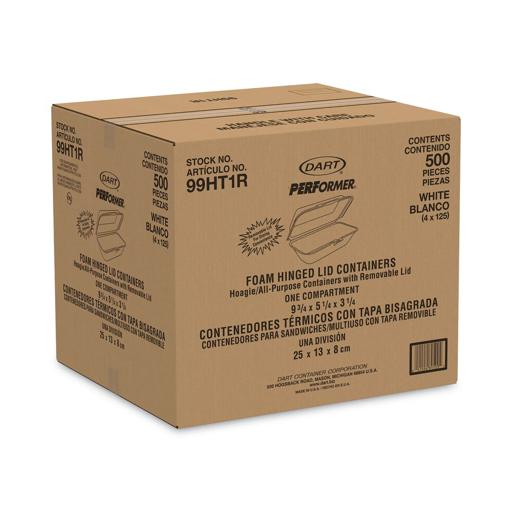 4 Lid with White, Container Hoagie 3.3, Foam -DCC99HT1R Lid, Container, 125/Bag, x Hinged x Bags/Carton Dart Removable 5.3 9.8