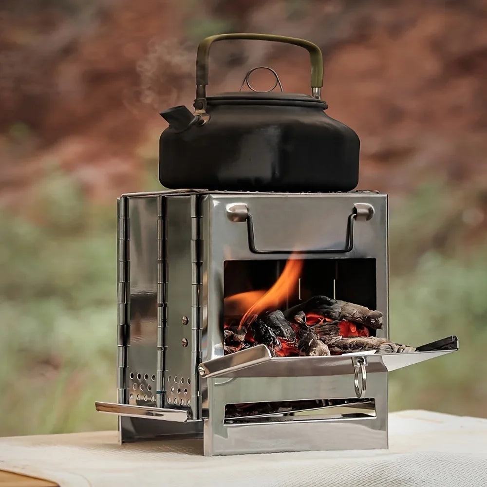 Stove Portable Stainless Backpacking Lightweight For Burning Camping Folding Sturdy Cooking, Steel Picnic With Wood For Grill Camp Stove Wood Outdoor